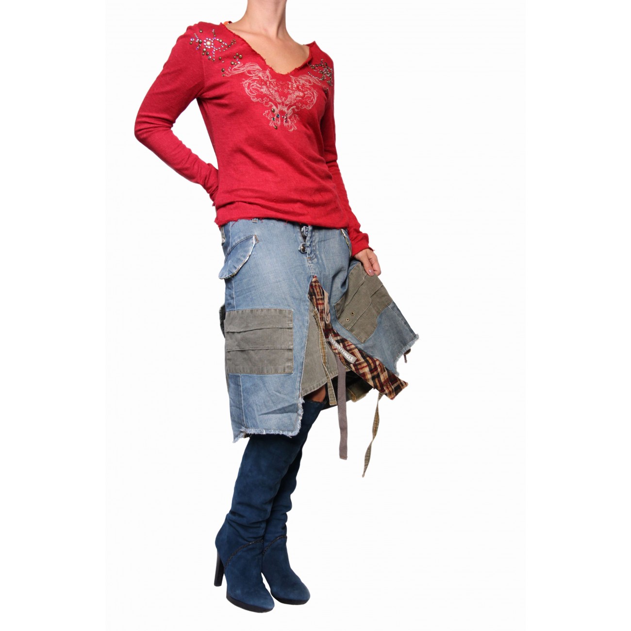 Юбка-трапеция джинсовая оригинального кроя в стиле casual