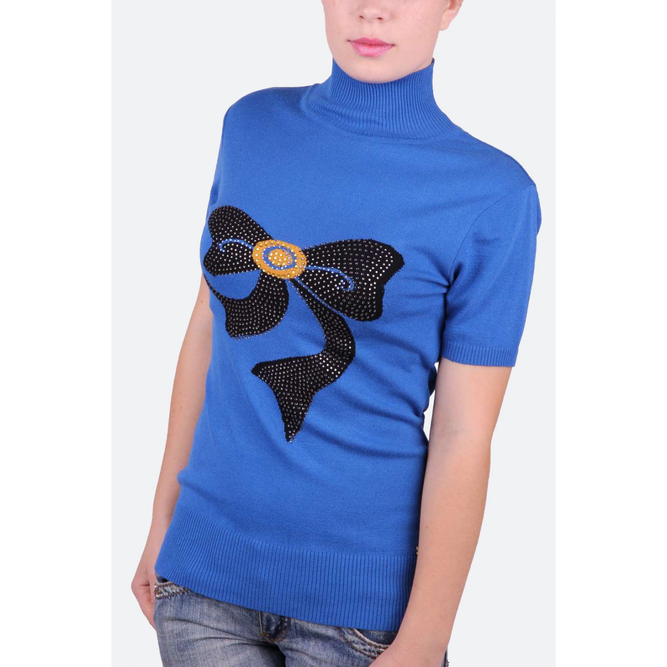 Гольф вискозный с принтом " большой бант" и стразами Swarovski