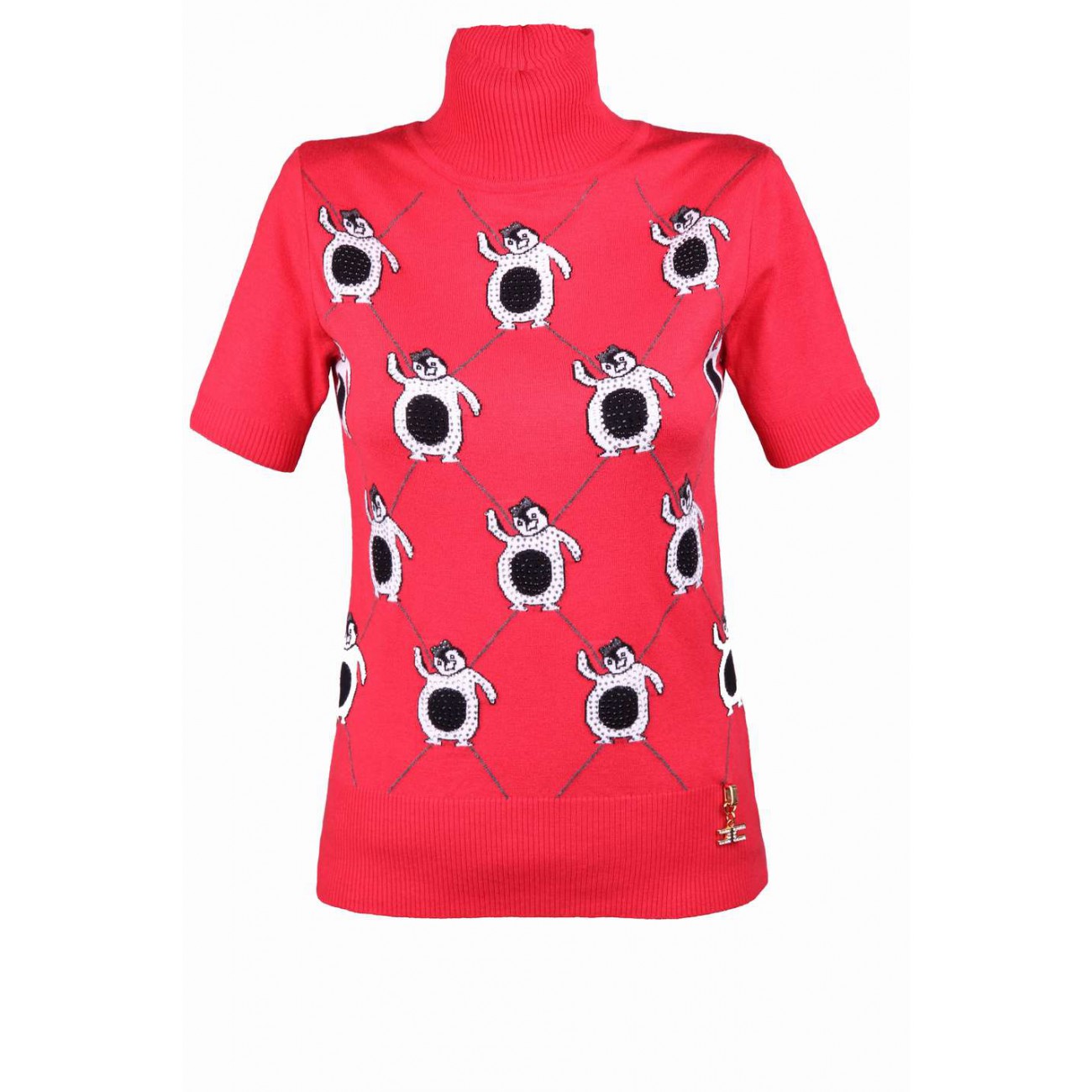 Гольф вискозный с принтом "пингвины" и стразами Swarovski