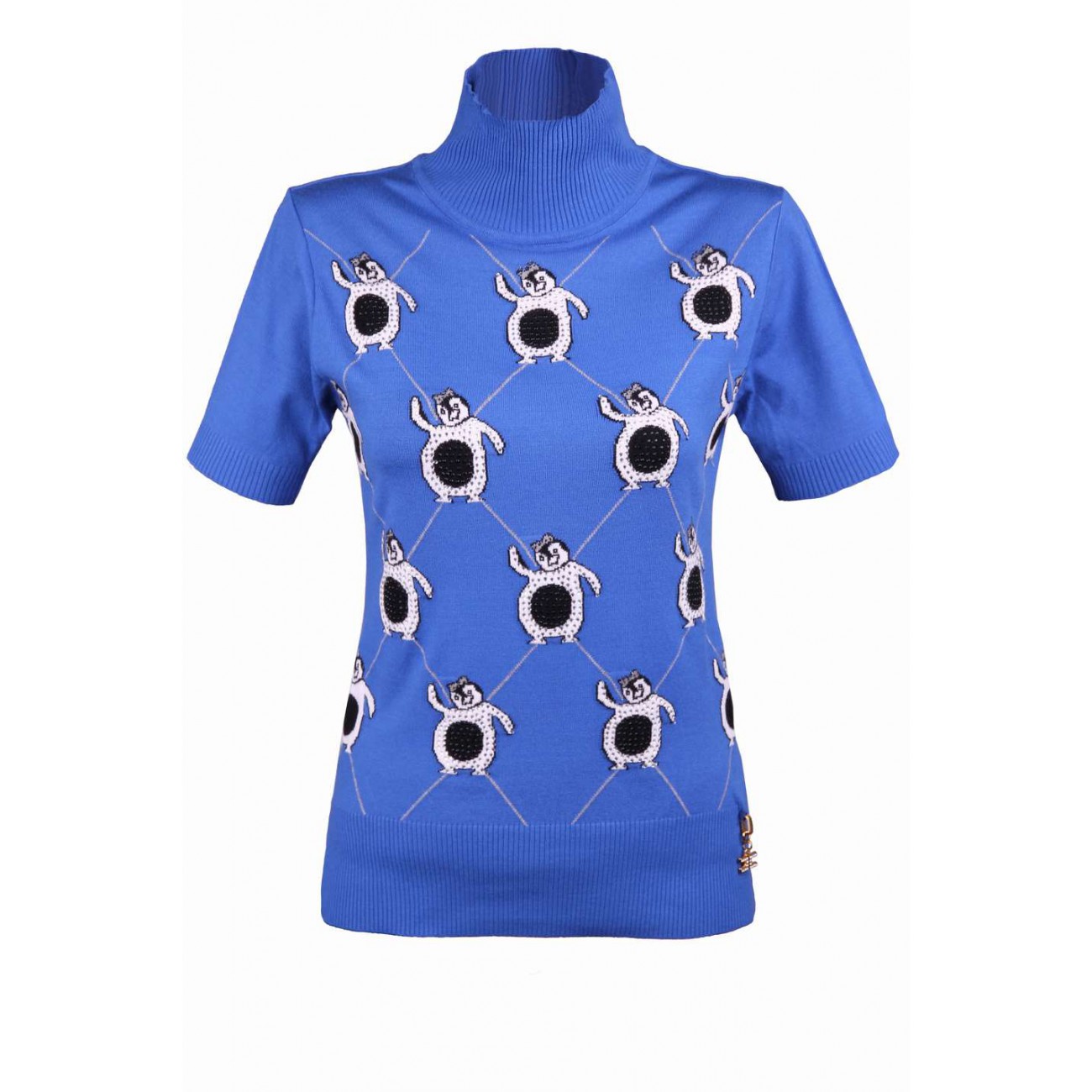 Гольф вискозный с принтом "пингвины" и стразами Swarovski